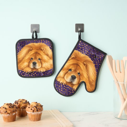 CUSTOM NIKO -CHOW DOG Oven Mitt & Pot Holder 鍋つかみ&鍋敷きセット (インサイチュ (吊り下げ))