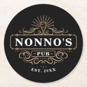 Custom Nonno's Pub Home Bar Year Established ラウンドペーパーコースター (正面)