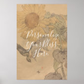 CUSTOM Nostalgic Sunflower & Bird Art Print  ポスター (正面)