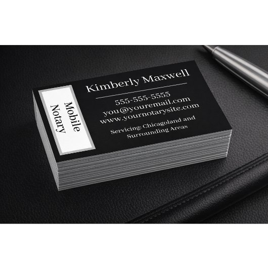 Custom Notary Business Card Black White Minimal 名刺