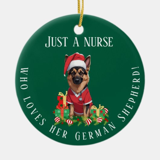 Custom Nurse Loves German Shepherd Dog Christmas セラミックオーナメント (正面)