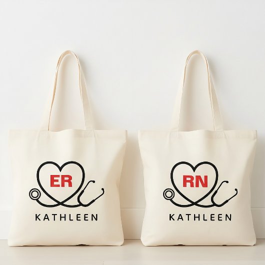 Custom Nurse Tote, Monogram Gift for RN ER Nurse トートバッグ