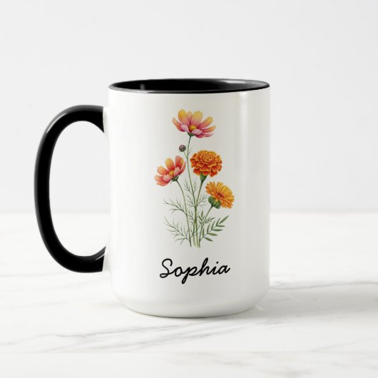 Custom October Birth Flower - Personalized Name マグカップ (左)