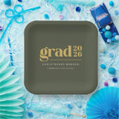 Custom Olive Green Gold Grad 2026 Graduation ペーパープレート (パーティー)