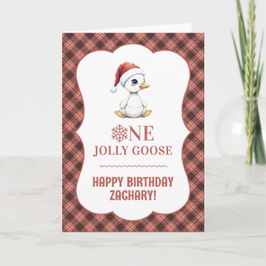 Custom One Jolly Goose December First Birthday カード (正面)