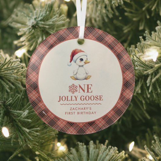 Custom One Jolly Goose December First Birthday ガラスオーナメント (インサイチュ)
