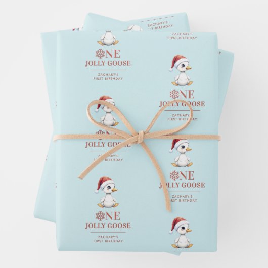 Custom One Jolly Goose December First Birthday ラッピングペーパーシート (インサイチュ)