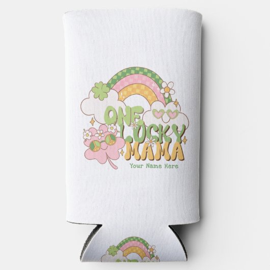 Custom One Lucky Mama Retro Groovy スリム缶クーラー (正面)