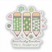 Custom One Lucky Teacher Retro Pencil シール (正面)