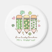 Custom One Lucky Teacher Retro Pencil マグネット (正面)