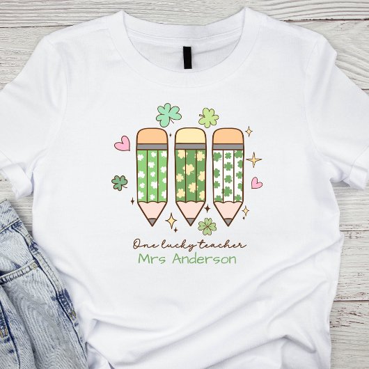 Custom One Lucky Teacher Retro Pencil Tシャツ
