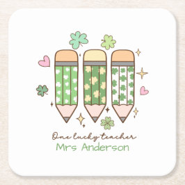 Custom One Lucky Teacher School Party スクエアペーパーコースター