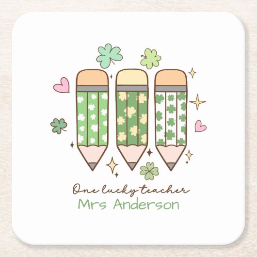 Custom One Lucky Teacher School Party スクエアペーパーコースター (正面)