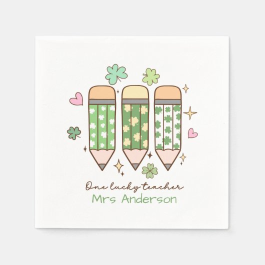 Custom One Lucky Teacher School Party スタンダードカクテルナプキン (正面)