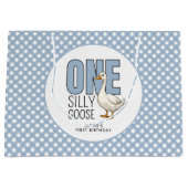 Custom One Silly Goose 1st Birthday Plaid Pattern ラージペーパーバッグ (正面)