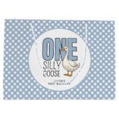 Custom One Silly Goose 1st Birthday Plaid Pattern ラージペーパーバッグ (裏面)