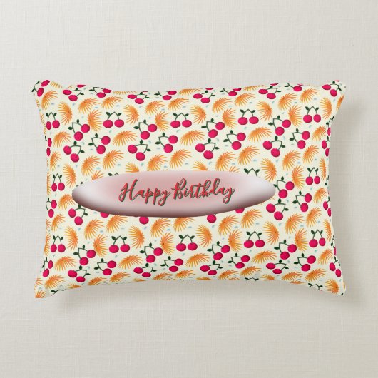 Custom Orange Floral Cherry Pattern  アクセントクッション (正面)