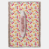 Custom Orange Floral Cherry Pattern スローブランケット (正面縦)