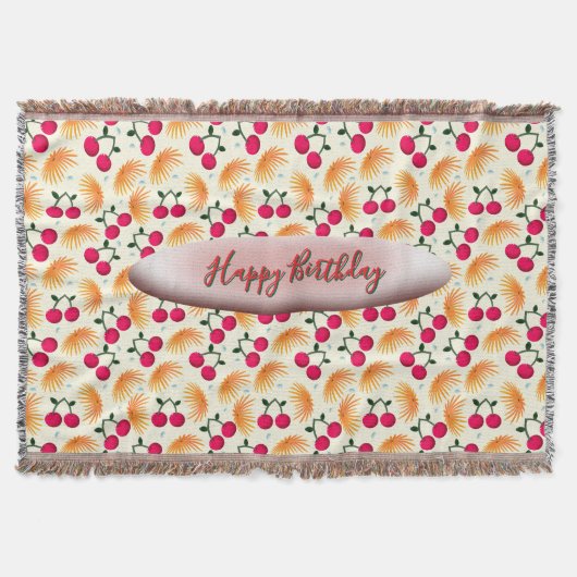 Custom Orange Floral Cherry Pattern スローブランケット (正面)