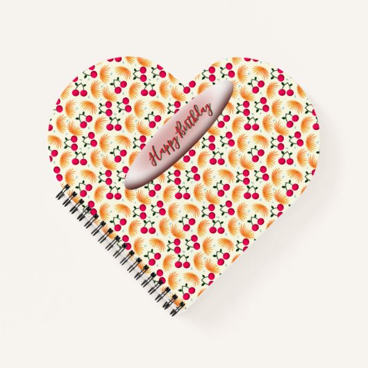 Custom Orange Floral Cherry Pattern ノートブック (正面)