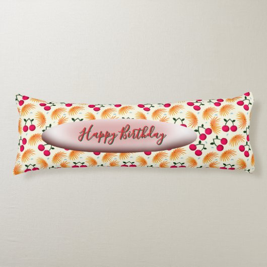 Custom Orange Floral Cherry Pattern  ボディピロー (正面)