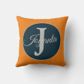 Custom  orange greay blue Monogram Elegant クッション (裏面)
