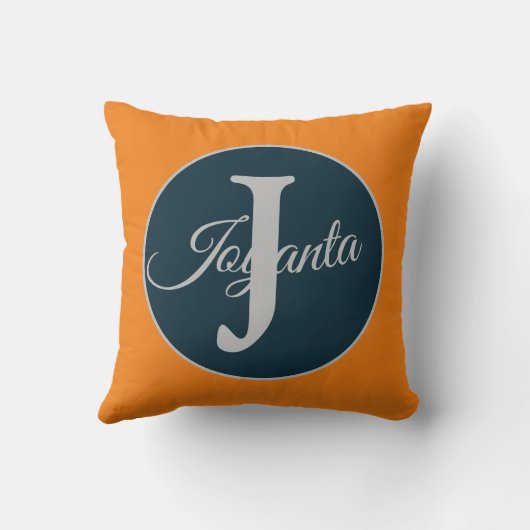 Custom orange greay blue Monogram Elegant クッション (裏面)