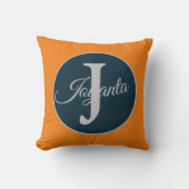 Custom  orange greay blue Monogram Elegant クッション (正面)