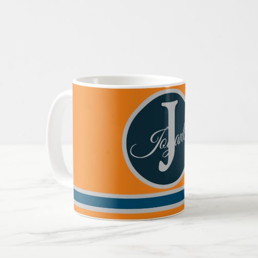 Custom  orange greay blue Monogram Elegant コーヒーマグカップ (正面左)