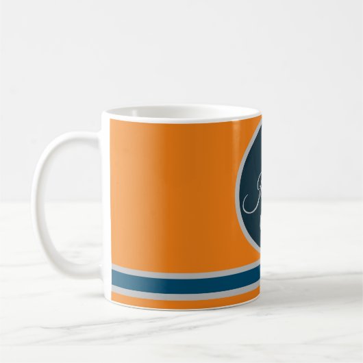 Custom  orange greay blue Monogram Elegant コーヒーマグカップ (左)