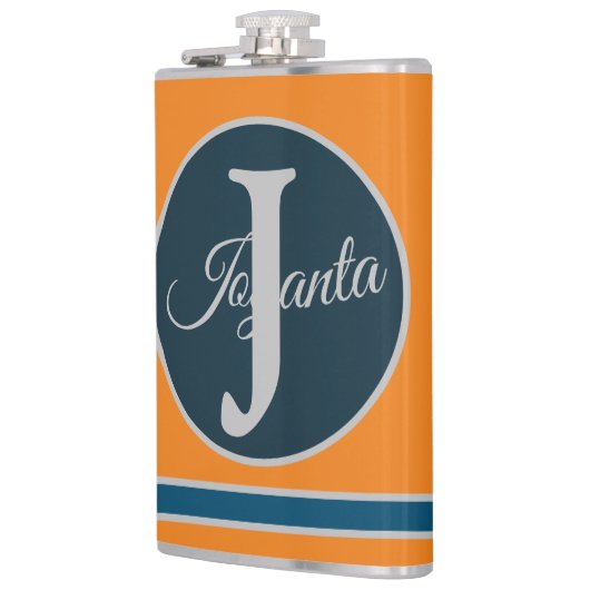 Custom  orange greay blue Monogram Elegant フラスク (左)