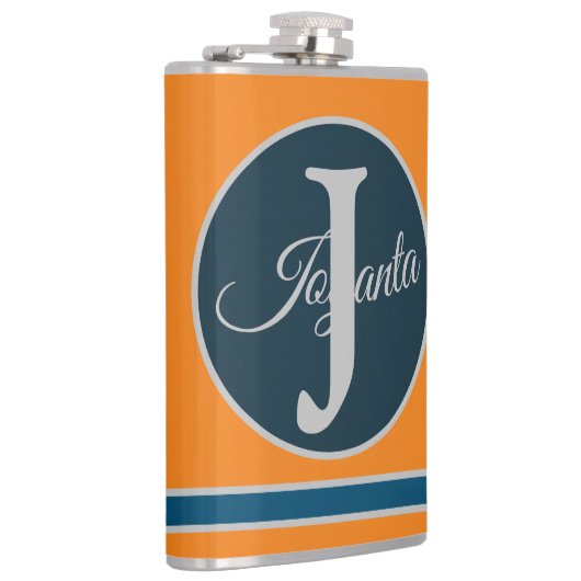 Custom  orange greay blue Monogram Elegant フラスク (右)