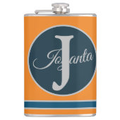 Custom  orange greay blue Monogram Elegant フラスク (正面)