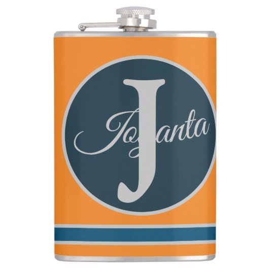 Custom  orange greay blue Monogram Elegant フラスク (正面)