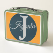 Custom  orange greay blue Monogram Elegant メタルランチボックス (裏面)