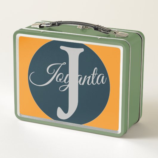 Custom  orange greay blue Monogram Elegant メタルランチボックス (裏面)