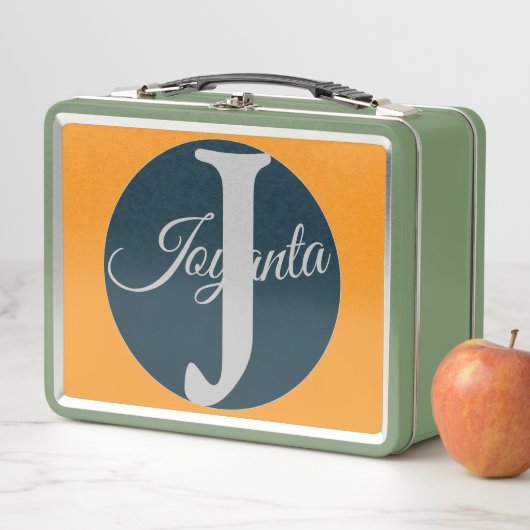 Custom  orange greay blue Monogram Elegant メタルランチボックス (インサイチュ)