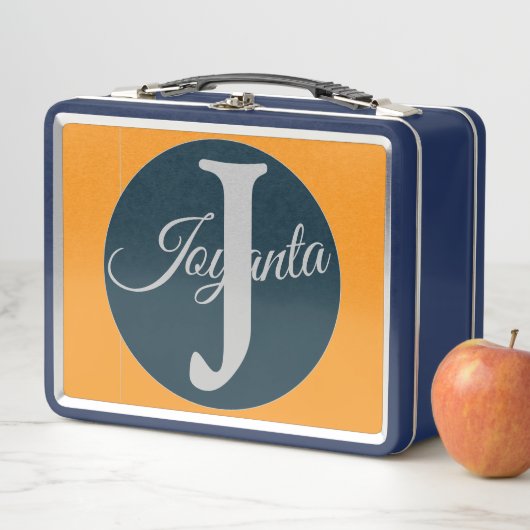 Custom  orange greay blue Monogram Elegant メタルランチボックス (インサイチュ)