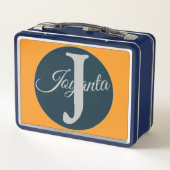 Custom  orange greay blue Monogram Elegant メタルランチボックス (裏面)