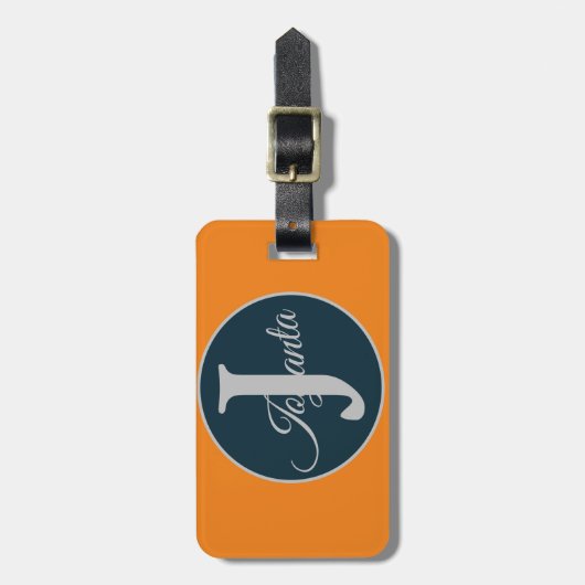Custom  orange greay blue Monogram Elegant ラゲッジタグ (正面縦)