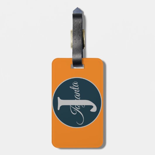 Custom  orange greay blue Monogram Elegant ラゲッジタグ (裏面縦)