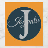 Custom  orange greay blue Monogram Elegant ワインラベル (シングルラベル)