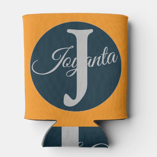 Custom  orange greay blue Monogram Elegant 缶クーラー (裏面)