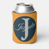 Custom orange greay blue Monogram Elegant 缶クーラー (缶裏面)