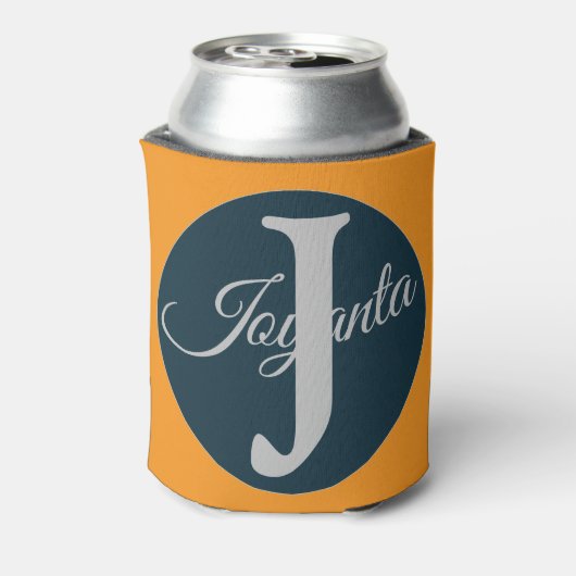 Custom  orange greay blue Monogram Elegant 缶クーラー (缶裏面)