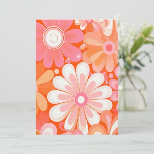 Custom order retro groovy flowers background 招待状 (スタンド正面)