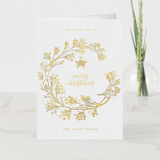 Custom Organic Christmas Wreath Holiday Folded 箔グリーティングカード (正面)