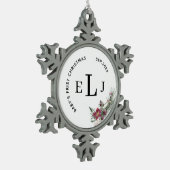 Custom Ornament for Baby's First Christmas & Date スノーフレークピューターオーナメント (左)