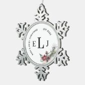 Custom Ornament for Baby's First Christmas & Date スノーフレークピューターオーナメント (右)