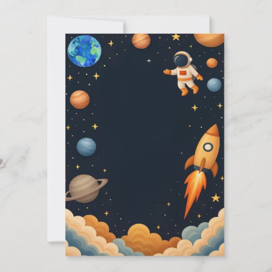 Custom Outer Boy Blast Off Rocket Ship Birthday 招待状 (裏面)